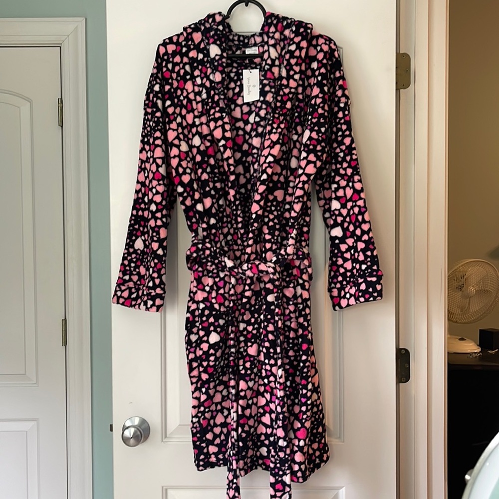 NWT VERA BRADLEY “Love You Lots - Navy” Hooded Robe for Women Size L/XL